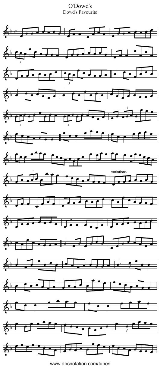 O'Dowd's - staff notation