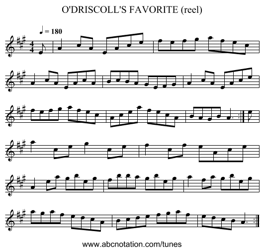 O'DRISCOLL'S FAVORITE (reel) - staff notation