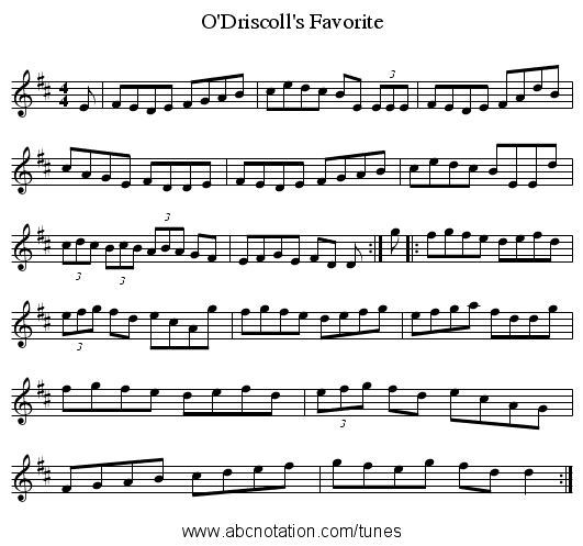 O'Driscoll's Favorite - staff notation