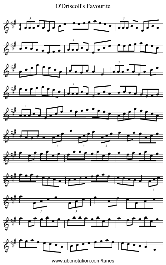 O'Driscoll's Favourite - staff notation