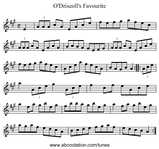 O'Driscoll's Favourite - staff notation