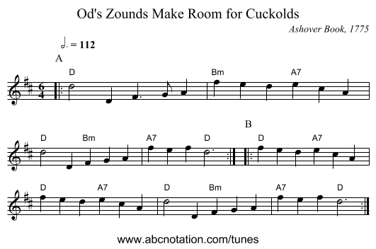 Od's Zounds Make Room for Cuckolds - staff notation