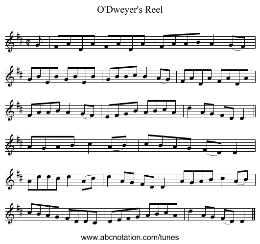 O'Dweyer's Reel - staff notation