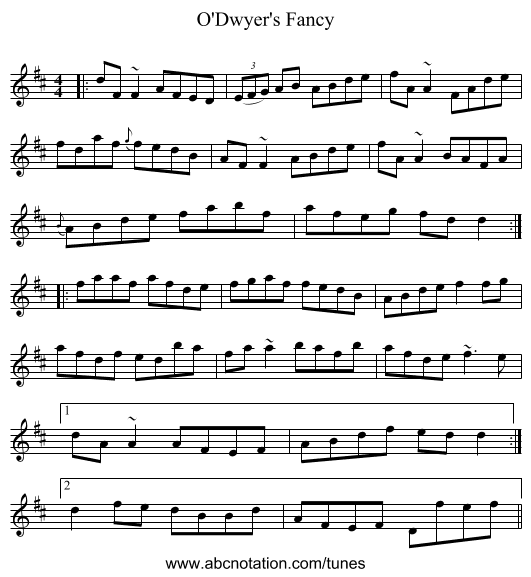 O'Dwyer's Fancy - staff notation