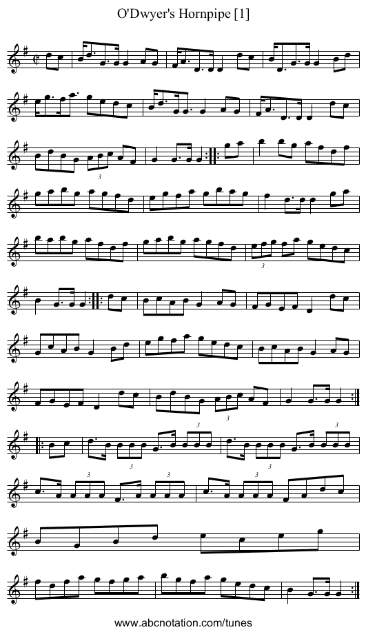 O'Dwyer's Hornpipe [1] - staff notation