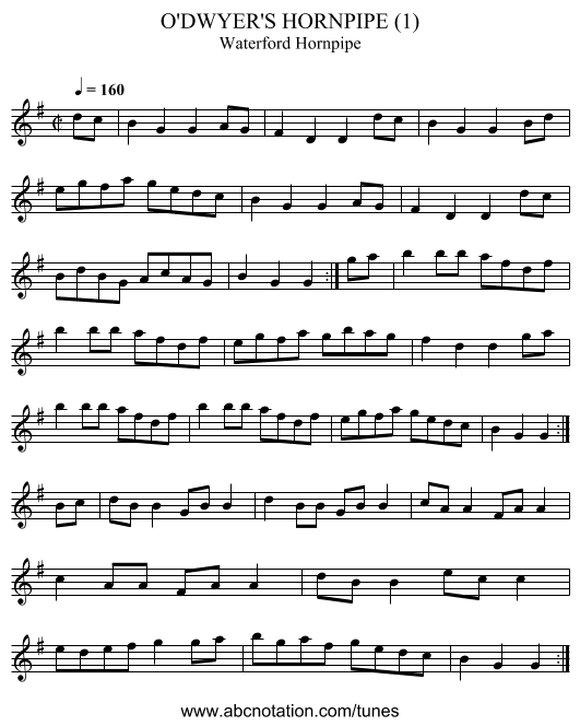 O'DWYER'S HORNPIPE (1) - staff notation