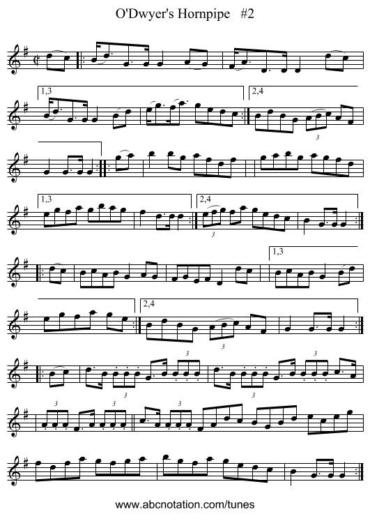 O'Dwyer's Hornpipe   #2 - staff notation