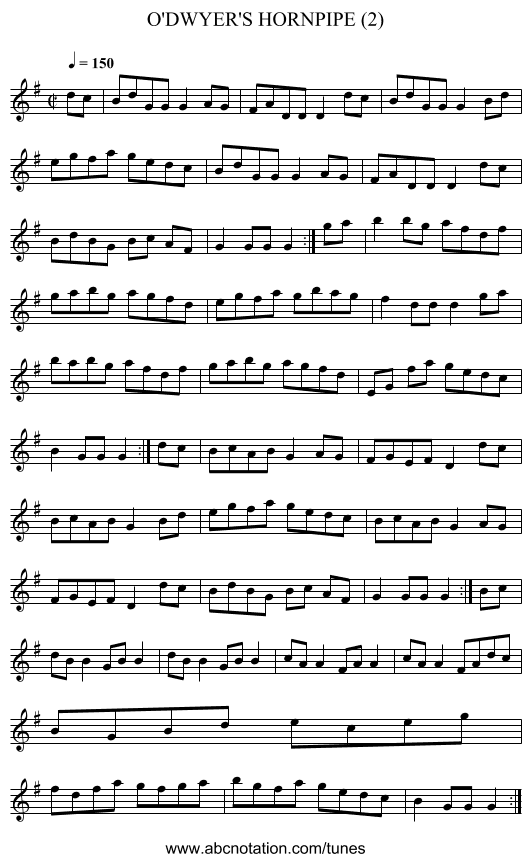 O'DWYER'S HORNPIPE (2) - staff notation