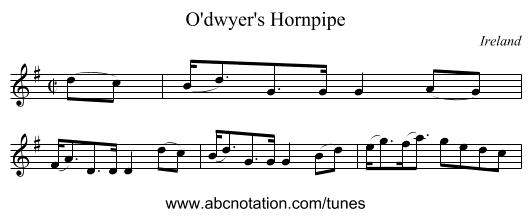 O'dwyer's Hornpipe - staff notation