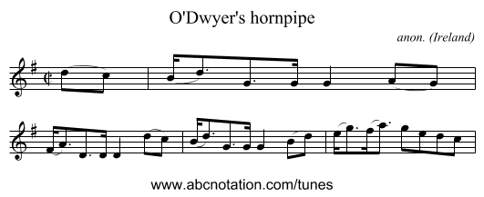 O'Dwyer's hornpipe - staff notation