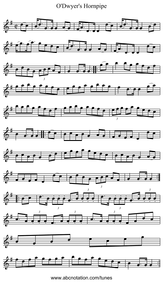 O'Dwyer's Hornpipe - staff notation