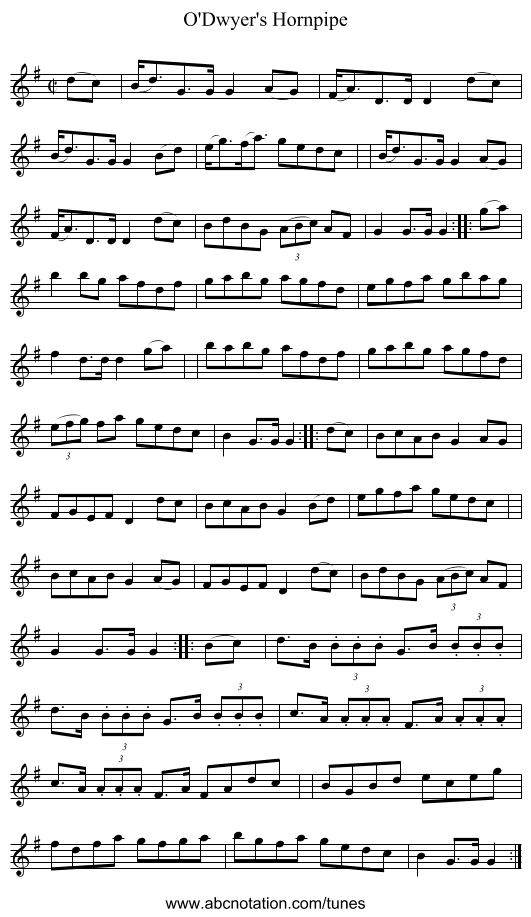 O'Dwyer's Hornpipe - staff notation