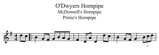 O'Dwyers Hornpipe - staff notation