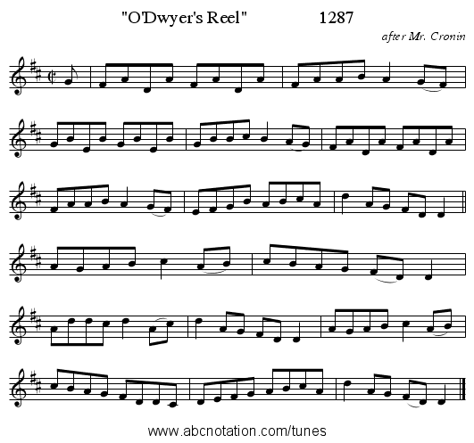 O'Dwyer's Reel                1287 - staff notation