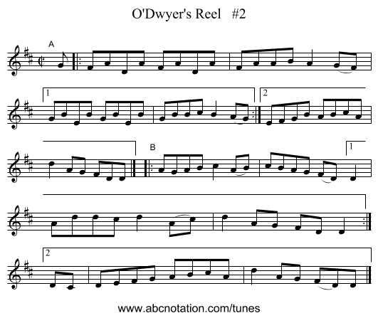 O'Dwyer's Reel   #2 - staff notation