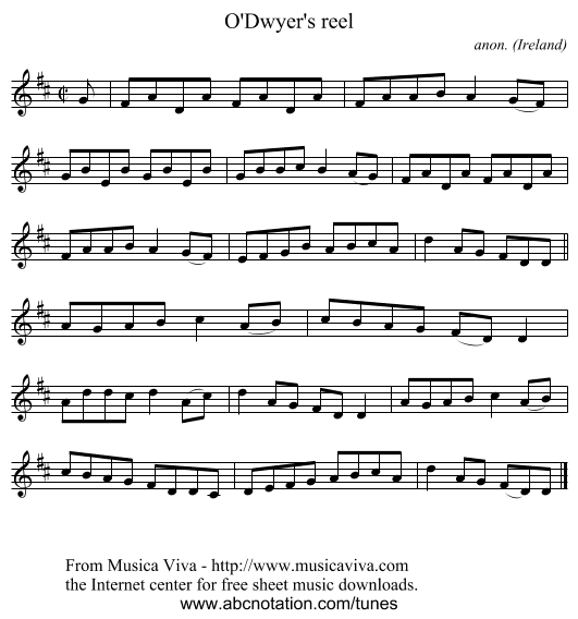 O'Dwyer's reel - staff notation