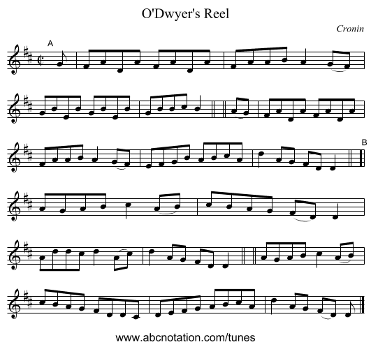 O'Dwyer's Reel - staff notation