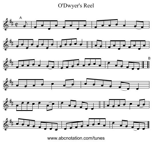 O'Dwyer's Reel - staff notation