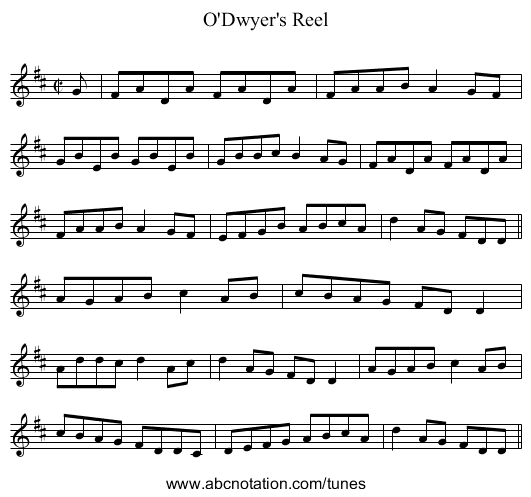 O'Dwyer's Reel - staff notation
