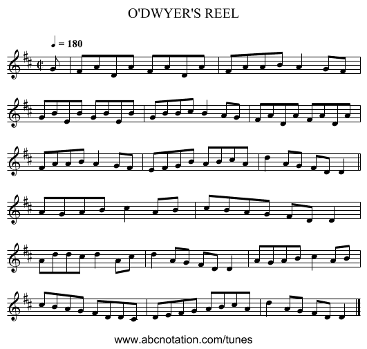 O'DWYER'S REEL - staff notation