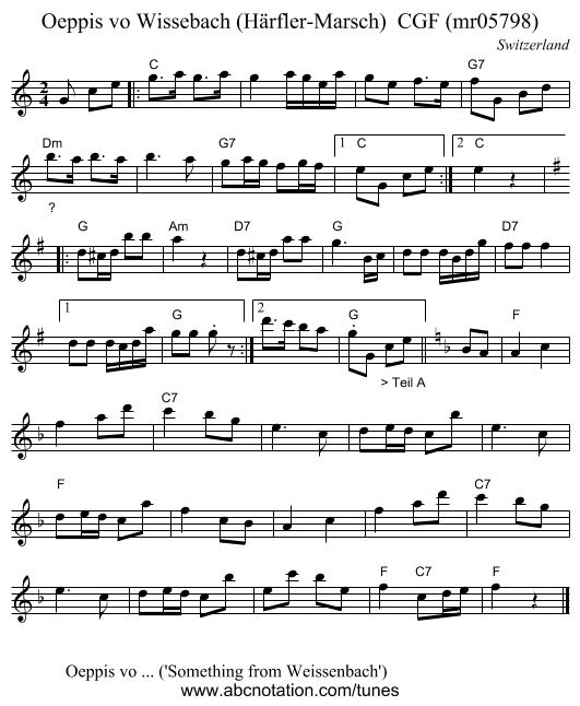 Oeppis vo Wissebach (Härfler-Marsch) CGF (mr05798) - staff notation