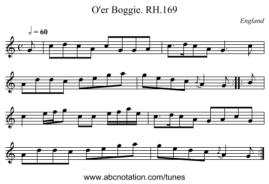 O'er Boggie. RH.169 - staff notation