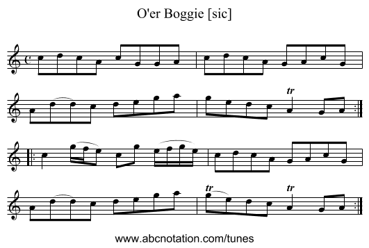 O'er Boggie [sic] - staff notation