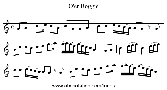 O'er Boggie - staff notation
