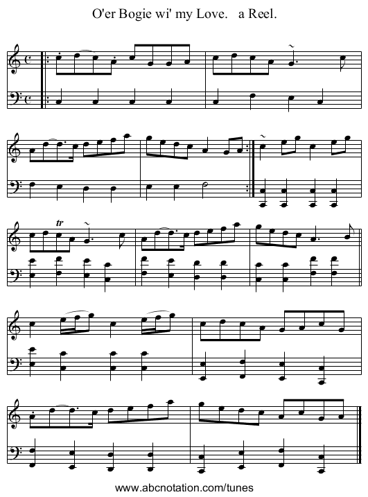 O'er Bogie wi' my Love.   a Reel. - staff notation