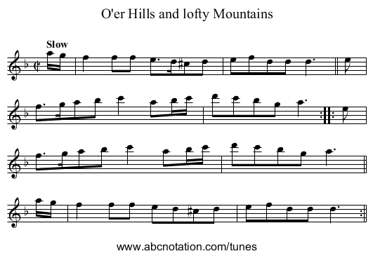 O'er Hills and lofty Mountains - staff notation