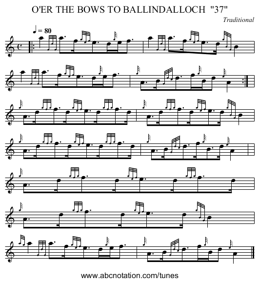 O'ER THE BOWS TO BALLINDALLOCH 37 - staff notation