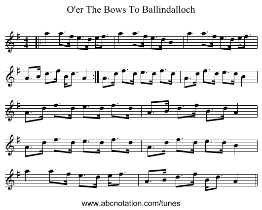 O'er The Bows To Ballindalloch - staff notation