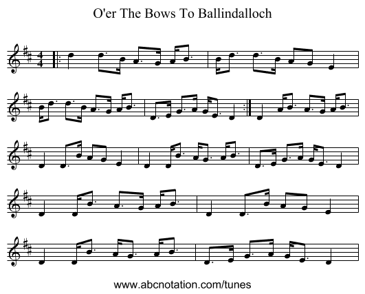 O'er The Bows To Ballindalloch - staff notation
