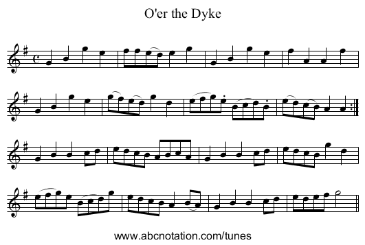O'er the Dyke - staff notation