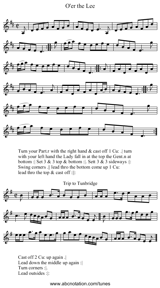 O'er the Lee - staff notation