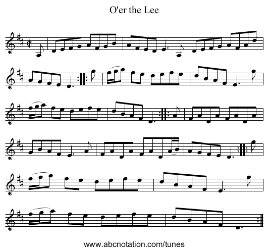O'er the Lee - staff notation