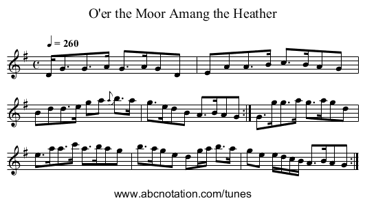 O'er the Moor Amang the Heather - staff notation