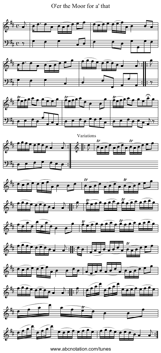 O'er the Moor for a' that - staff notation