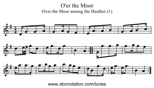 O'er the Moor - staff notation