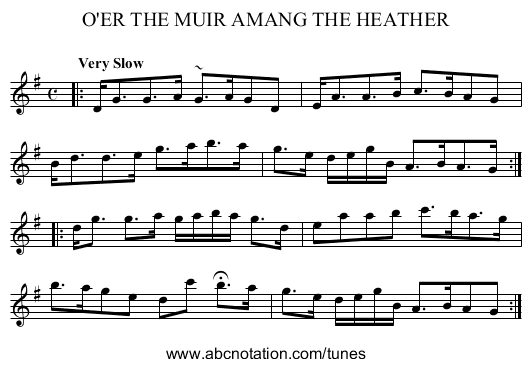 O'ER THE MUIR AMANG THE HEATHER - staff notation