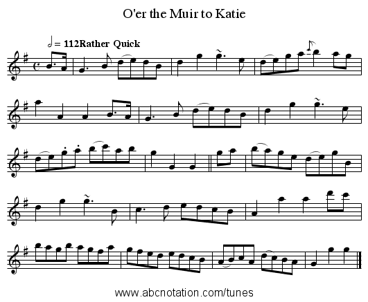 O'er the Muir to Katie - staff notation