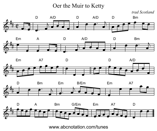 Oer the Muir to Ketty - staff notation