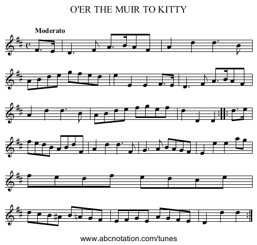 O'ER THE MUIR TO KITTY - staff notation