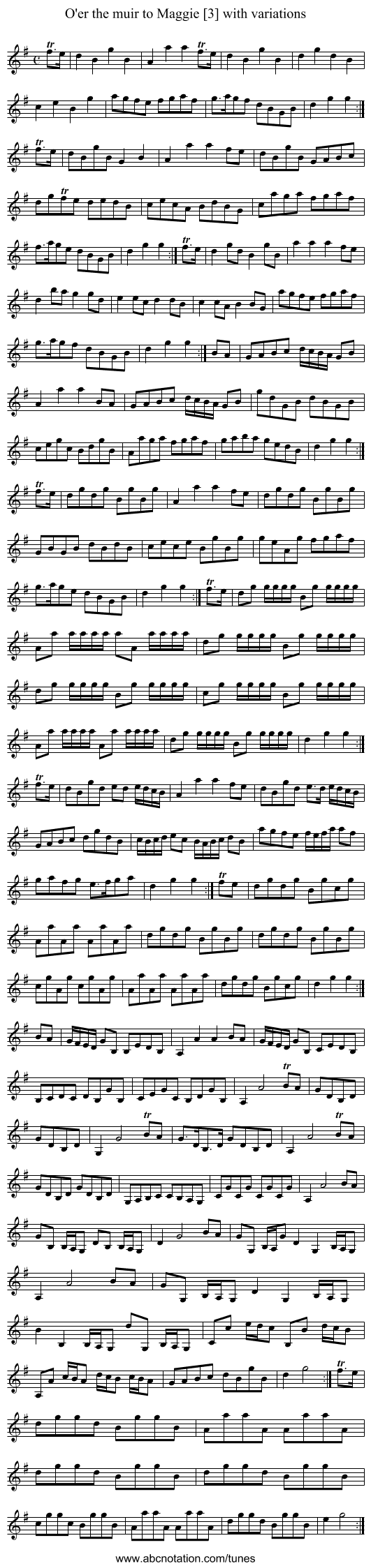 O'er the muir to Maggie [3] with variations - staff notation