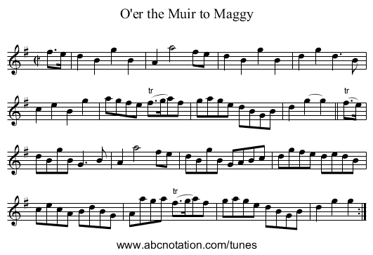 O'er the Muir to Maggy - staff notation