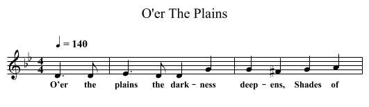 O'er The Plains - staff notation