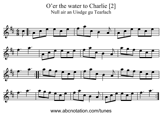 O’er the water to Charlie [2] - staff notation