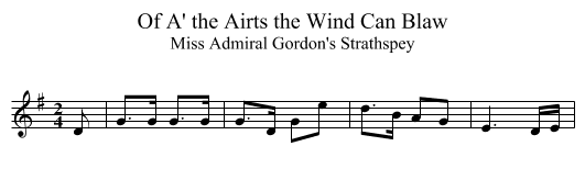 Of A' the Airts the Wind Can Blaw - staff notation