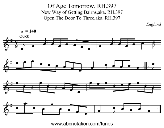 Of Age Tomorrow. RH.397 - staff notation