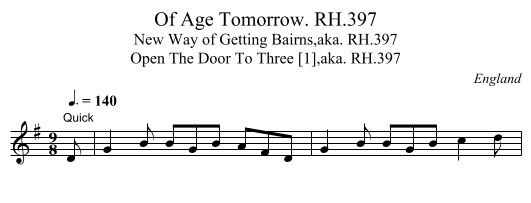 Of Age Tomorrow. RH.397 - staff notation